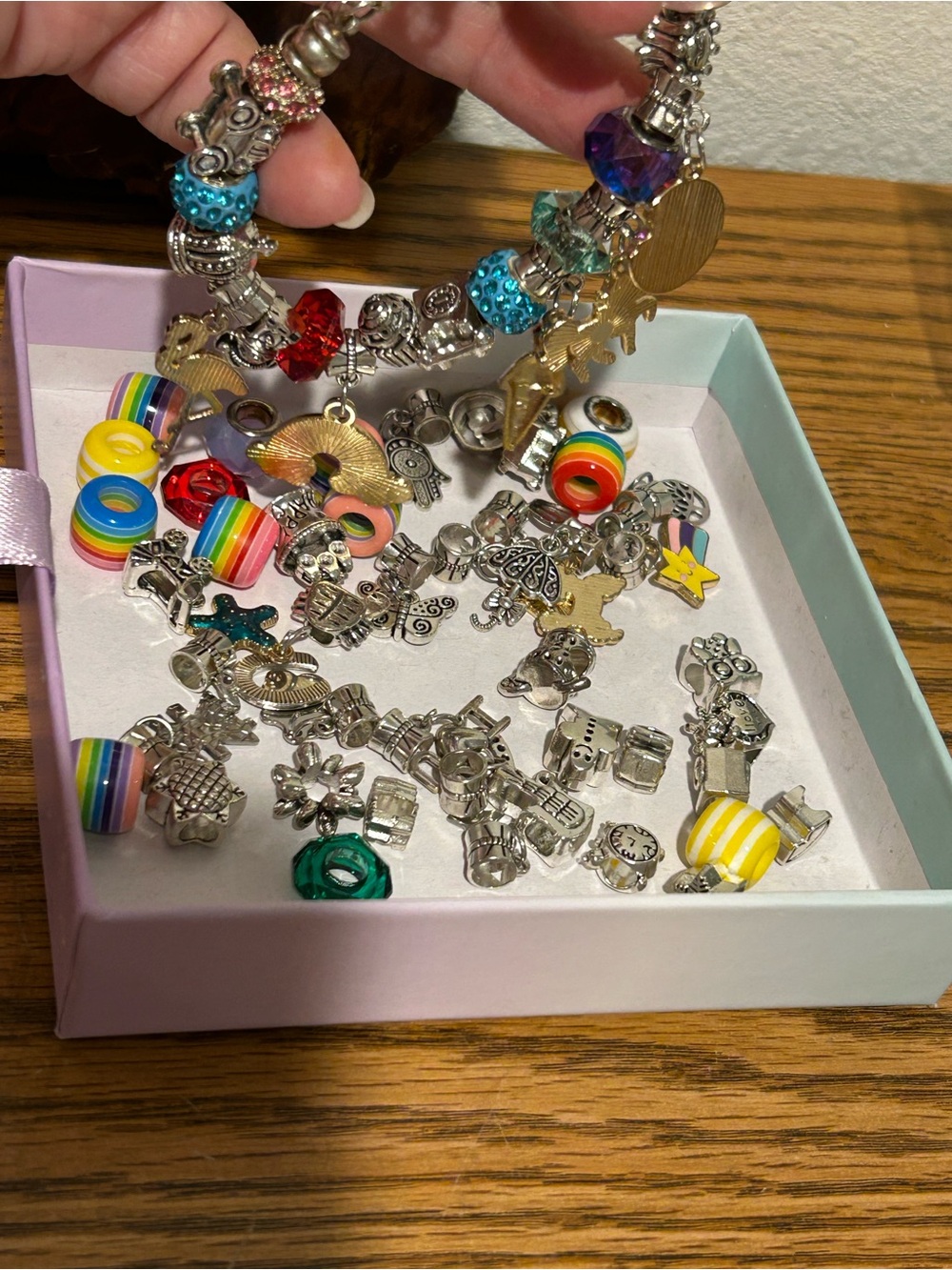 Rainbow Charm Bracelet Lot with Silver Charms - Picture 2 of 12